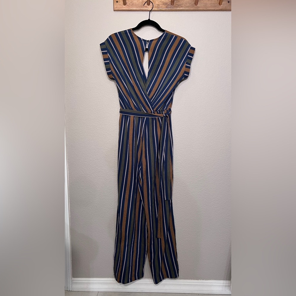 Monteau Los Angeles | Striped Jumpsuit Slit Leg